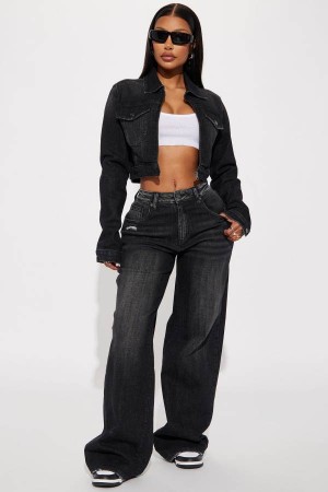 Black Wash Fashion Nova Astrid Wide Leg Baggy Women Jeans USA | 146853BTX