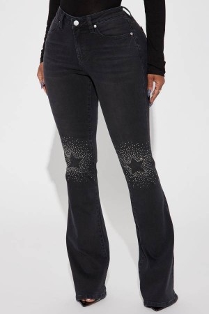 Black Wash Fashion Nova Be A Star Stretch Bootcut Women Jeans USA | 862193GRM