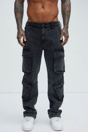 Black Wash Fashion Nova Black Jack Mike Straight Cargo Men Jeans USA | 827593KCN