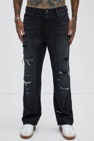 Black Wash Fashion Nova Bore Distressed Carpenter Men Jeans USA | 427196XBI