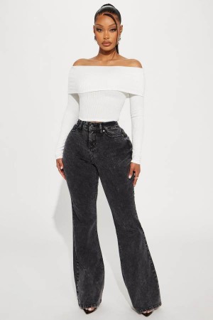 Black Wash Fashion Nova Discretion Advised Stretch Flare Women Jeans USA | 467031QDG