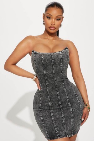 Black Wash Fashion Nova Doll In Denim Mini Women Dress USA | 186749BGM