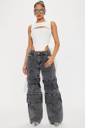 Black Wash Fashion Nova Don't Play Acid Wash Wide Leg Women Jeans USA | 962570POW