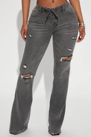 Black Wash Fashion Nova Finer Feelings Mid Rise Flare Women Jeans USA | 063284XLK