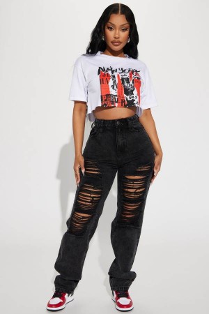 Black Wash Fashion Nova Go Hard Loose Fit Ripped Straight Leg Women Jeans USA | 531208BVQ