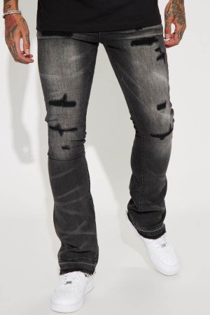 Black Wash Fashion Nova Got Me Good Ripped Stacked Skinny Flare Men Jeans USA | 409825LAF