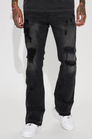 Black Wash Fashion Nova He Say She Say Stacked Slim Flare Carpenter Men Jeans USA | 759862CXF