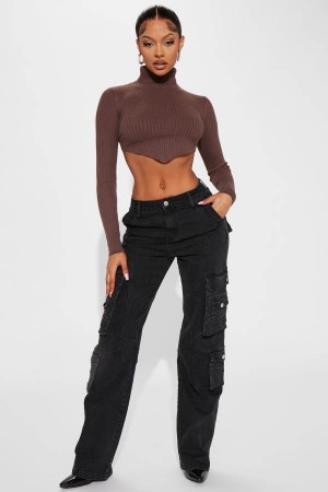 Black Wash Fashion Nova Mulholland Drive 90's Cargo Straight Leg Women Jeans USA | 046953ODZ