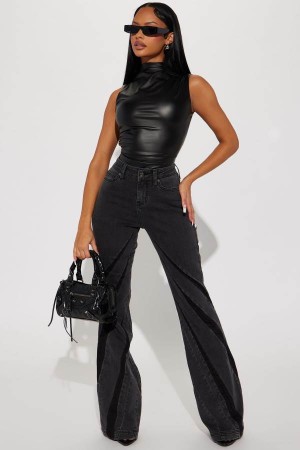 Black Wash Fashion Nova Needing Space Stretch Wide Flare Women Jeans USA | 098675IVB