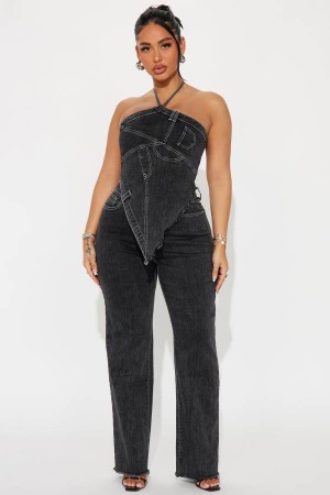 Black Wash Fashion Nova Next Level Denim Pant Set Women Pants USA | 352647APZ