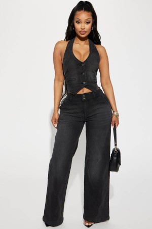 Black Wash Fashion Nova No Competition Baggy Wide Leg Women Jeans USA | 321789QMZ