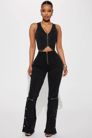 Black Wash Fashion Nova Paloma Stretch Wide Leg Women Jeans USA | 871405KGH