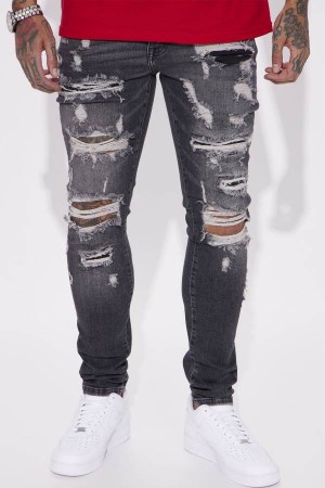 Black Wash Fashion Nova Ready To Unwind Stacked Skinny Men Jeans USA | 579614ROA