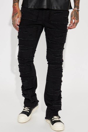 Black Wash Fashion Nova Shredded Stacked Skinny Flared Men Jeans USA | 951640FJK