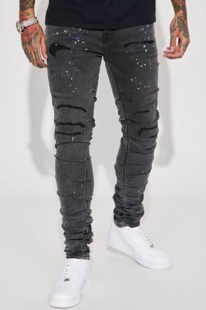 Black Wash Fashion Nova Stack On Stacked Skinny Men Jeans USA | 793148JQR