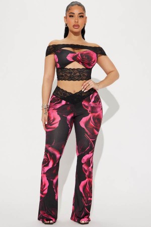 Black / Red Fashion Nova Roses Are Red Pant Set Women Pants USA | 351798FYW