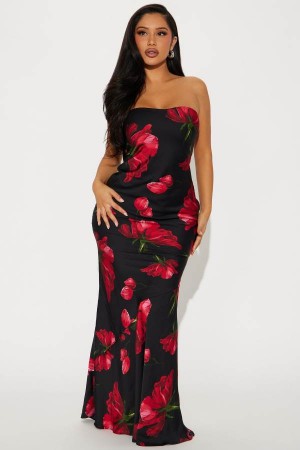 Black / Red Fashion Nova Vanessa Floral Maxi Women Dress USA | 937218QKA