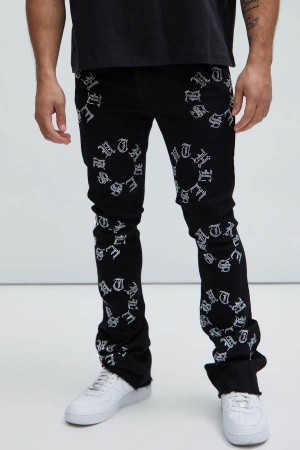 Black / Silver Fashion Nova Bling My Line Stacked Skinny Flare Men Pants USA | 809521NKB