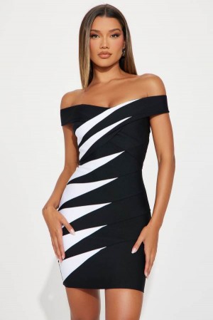 Black / White Fashion Nova Aliah Bandage Mini Women Dress USA | 347895CAH