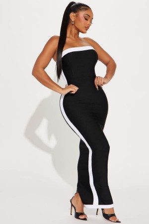 Black / White Fashion Nova Jenna Bandage Maxi Women Dress USA | 029156AHL