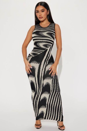 Black / White Fashion Nova Kira Sweater Maxi Women Dress USA | 368425CKV