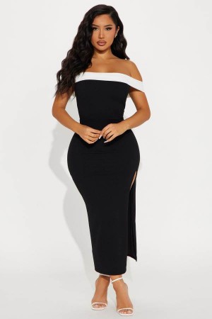 Black / White Fashion Nova Noir et Blanc Midi Women Dress USA | 396087MDG