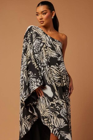 Black / White Fashion Nova Waverly Chiffon Maxi Women Dress USA | 635480BLO