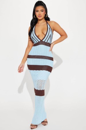 Blue Fashion Nova Amber Crochet Maxi Women Dress USA | 582971KSW