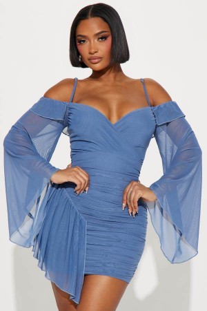 Blue Fashion Nova Aubree Mesh Mini Women Dress USA | 319876ZMB