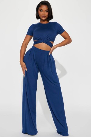 Blue Fashion Nova Casually Chic Wide Leg Pant Set Women Pants USA | 301245WTK