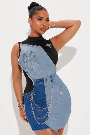 Blue Fashion Nova Damsel in Denim Mini Women Dress USA | 945826NVW