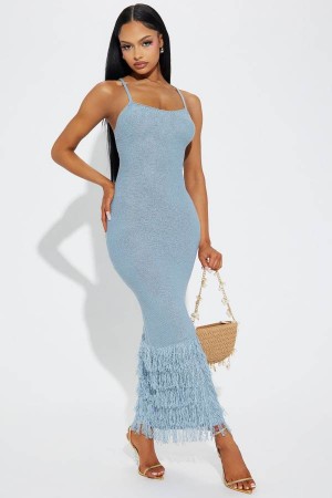 Blue Fashion Nova Delany Knit Maxi Women Dress USA | 398546FJA