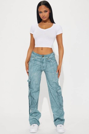 Blue Fashion Nova Don't Look Back Washed Cargo Women Pants USA | 120543DHI