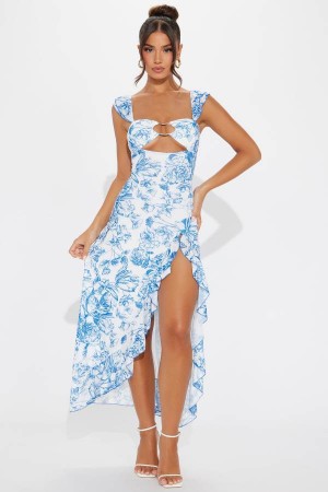 Blue Fashion Nova Estée Floral Maxi Women Dress USA | 631945ENW