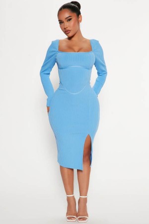 Blue Fashion Nova Got It Like that Bandage Midi Women Dress USA | 164850MTY