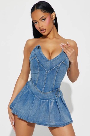 Blue Fashion Nova Heather Denim Micro Mini Women Dress USA | 456827GBV