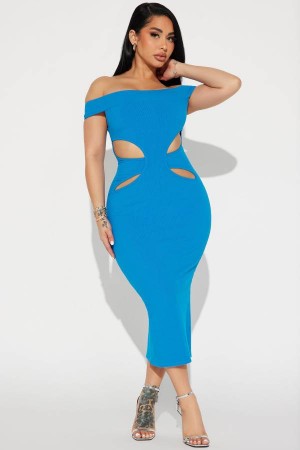 Blue Fashion Nova Mila Cutout Midi Women Dress USA | 680725GRK