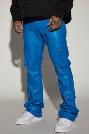 Blue Fashion Nova Name Of Love Faux Leather Stacked Slim Flare Men Pants USA | 936184ESJ