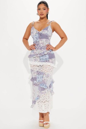 Blue Fashion Nova Paisley Chiffon Maxi Women Dress USA | 762051HTC