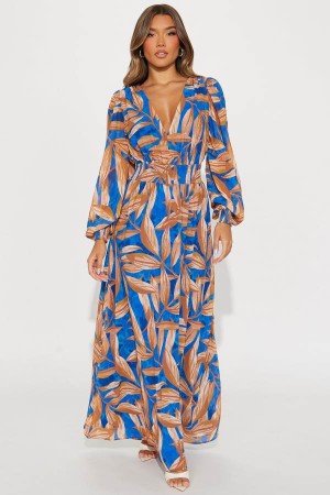 Blue Fashion Nova Palm Beach Getaway Maxi Women Dress USA | 672839IGM