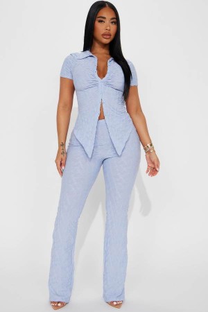 Blue Fashion Nova Petite Liliana Short Sleeve Pant Set Women Pants USA | 216984NYX