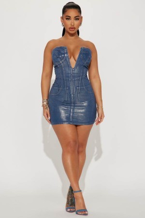 Blue Fashion Nova Rayna Denim Mini Women Dress USA | 732954RQI