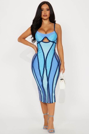 Blue Fashion Nova Rio Living Bandage Midi Women Dress USA | 846019RDB