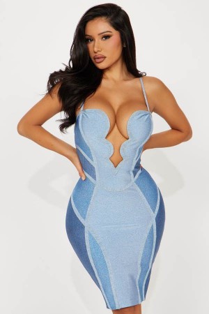 Blue Fashion Nova Rio Nights Bandage Midi Women Dress USA | 420917OYR