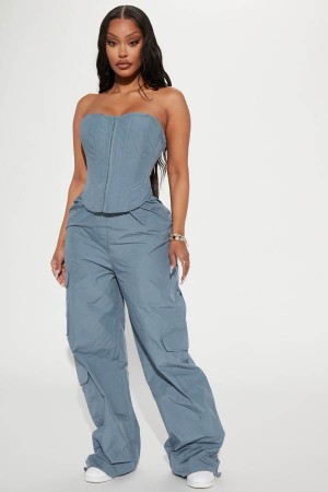 Blue Fashion Nova She's Just All That Pant Set Women Pants USA | 862350UQI