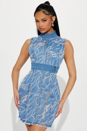 Blue Fashion Nova Striking Denim Mini Women Dress USA | 143508OPX