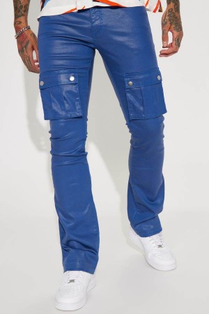 Blue Fashion Nova Top Off Stacked Skinny Flare Cargo Men Pants USA | 704132UBH