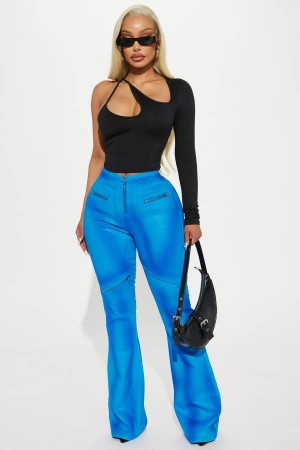 Blue Fashion Nova Topic Of Discussion Coated Moto Flare Women Jeans USA | 785036YXC