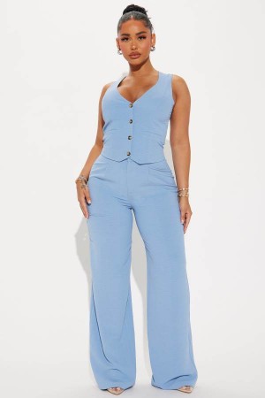 Blue Fashion Nova Vanessa Vest Pant Set Women Pants USA | 837651AUN