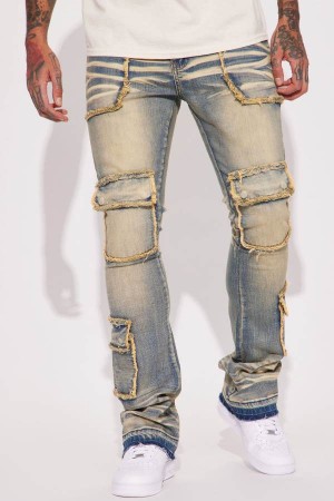 Blue Wash Fashion Nova Can I Cargo Stacked Skinny Flare Men Jeans USA | 412780XIT